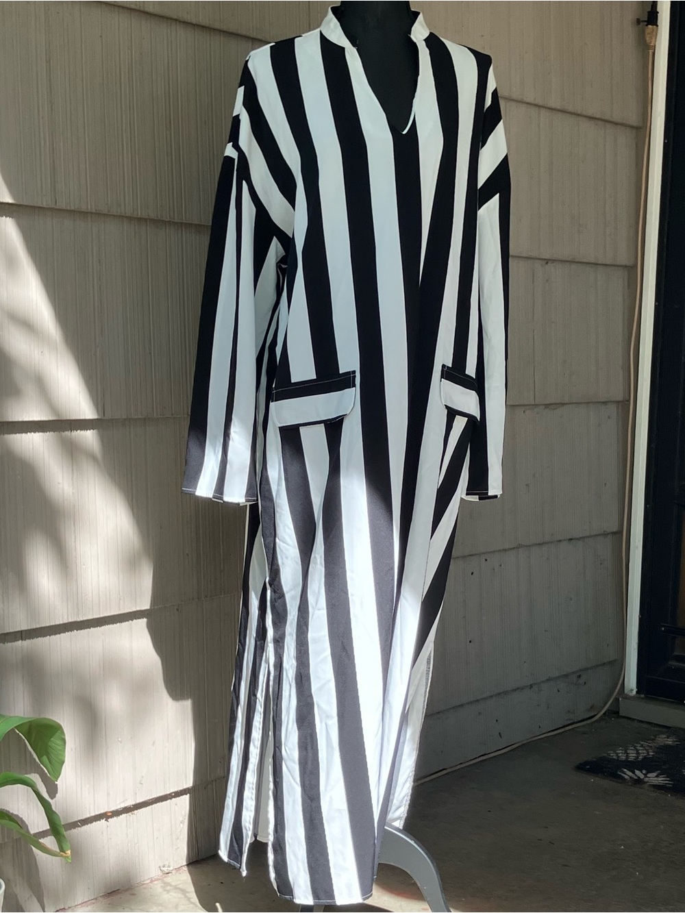 Black & White Striped Long Women's Dress Caftan Style 3X Kaftan Resortwear